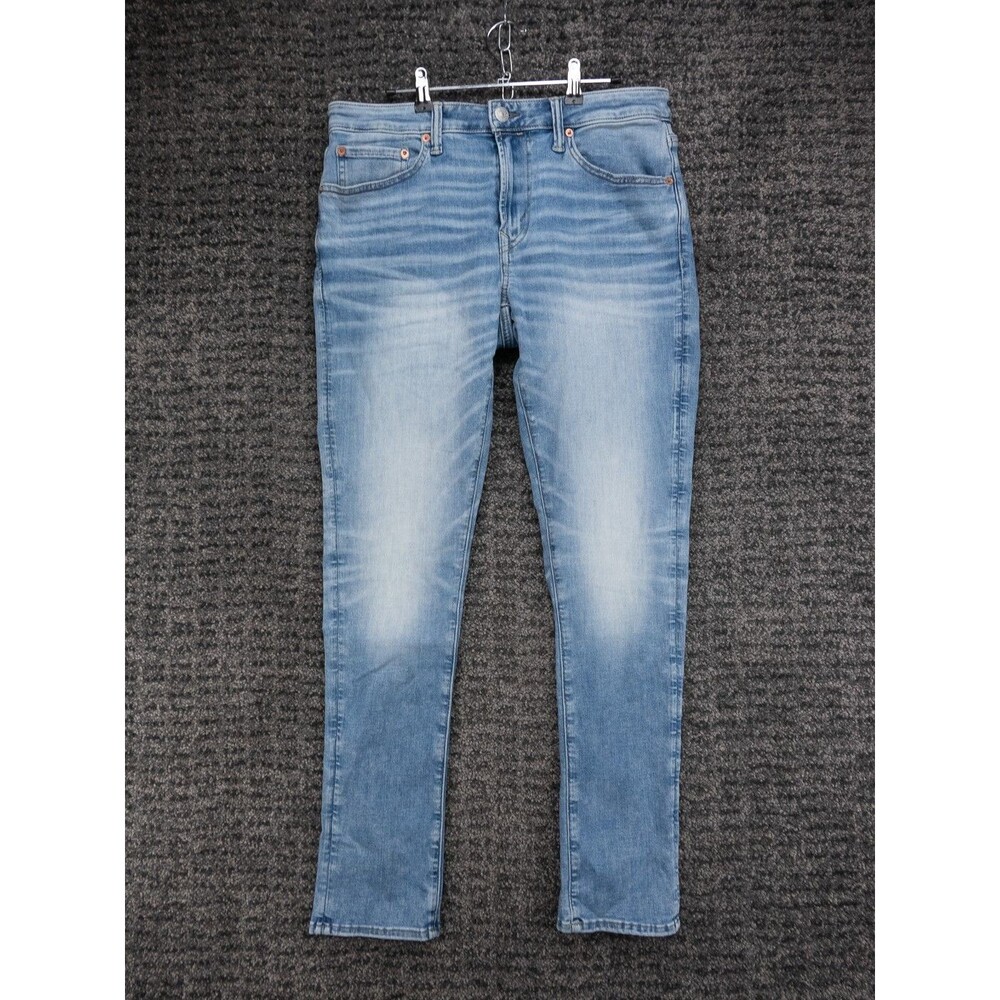 American Eagle Jeans Mens 34x32 Actual 33x31.5 Blue Skinny Stretch Distressed